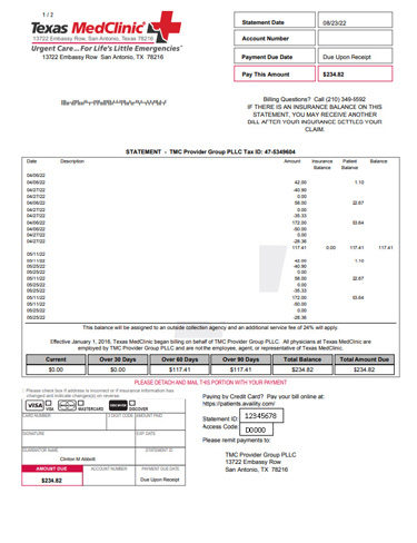 Legacy System Invoice - Texas MedClinic