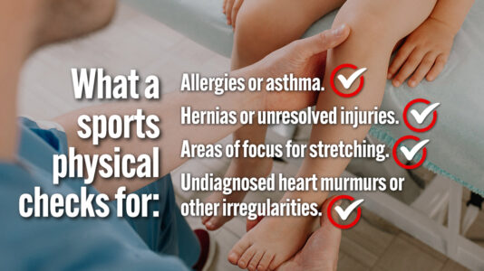 What sports physicals check for listing that is in body text